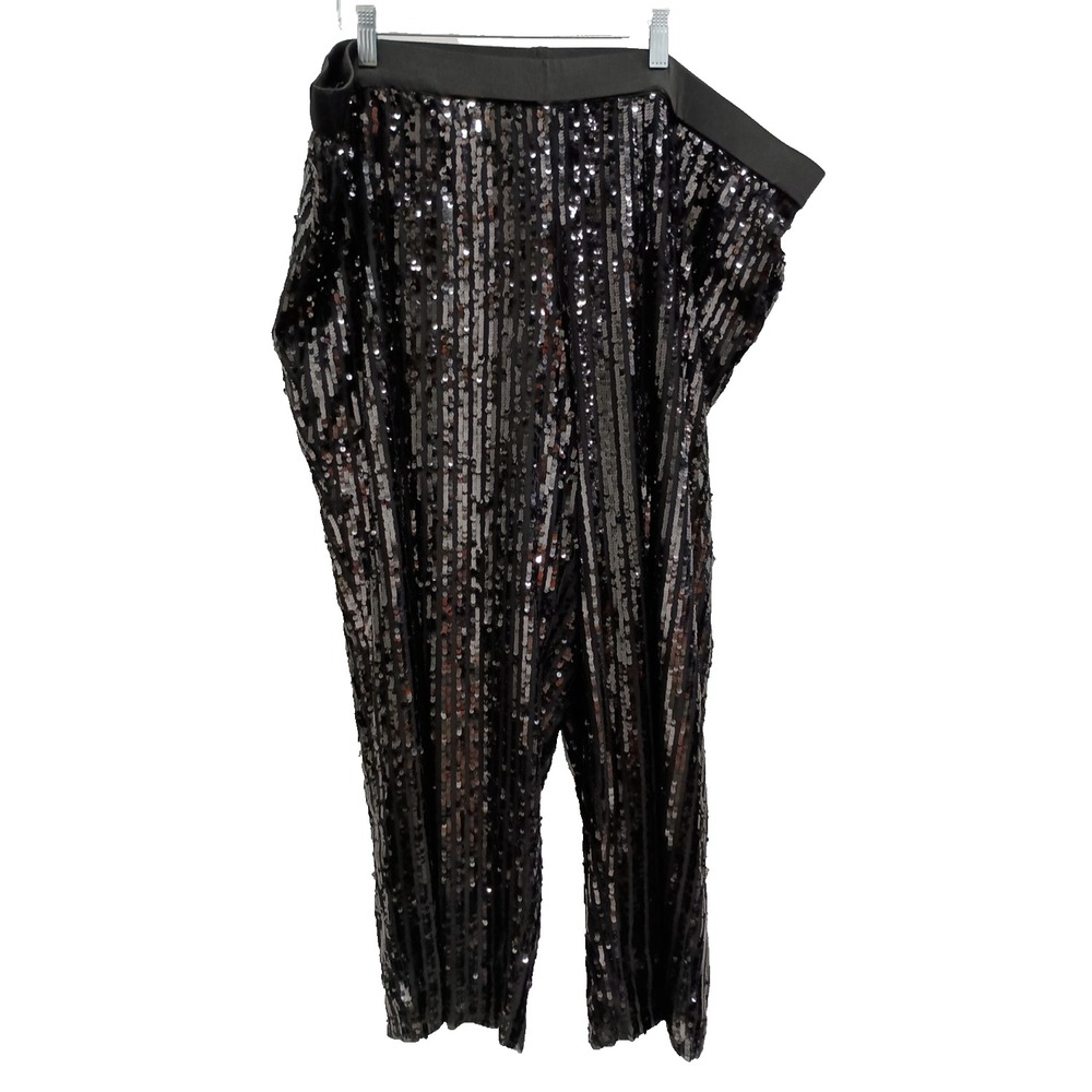 Bob Mackie Wearable Art Dress Pants Womens 2X P Black Sequined Holiday Wide Leg